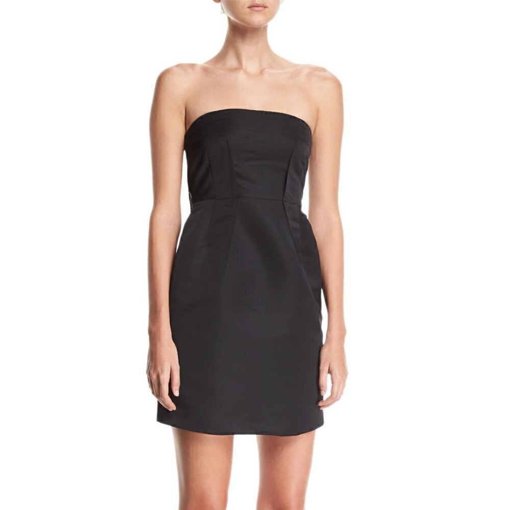 Theory Corset Strapless Tieback Satin Mini Dress Black Sz 4 minimal cocktail